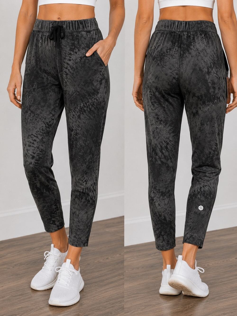 Scorpio Sol Fare Crop Jogger Black Speckle Tie Dye Pants Size Medium NWT